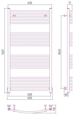 Полотенцесушитель водяной Сунержа Аркус 31-0251-1260 1200x600 черный матовый