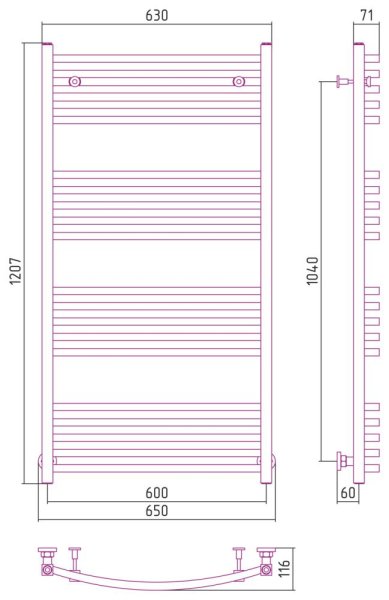 Полотенцесушитель водяной Сунержа Аркус 051-0251-1260 1200x600 состаренная латунь