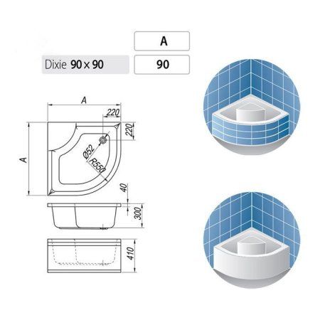 Поддон Kolpa San Dixie 90x90x30