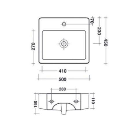 Раковина Ceramica Ala Taken TK307 TAKWB450/Platin 50 см белая/платина