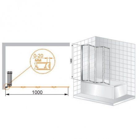 Шторка на ванну Cezares Pratico PRATICO-V-4-100/140-P-Cr-R 100 R рифленое стекло
