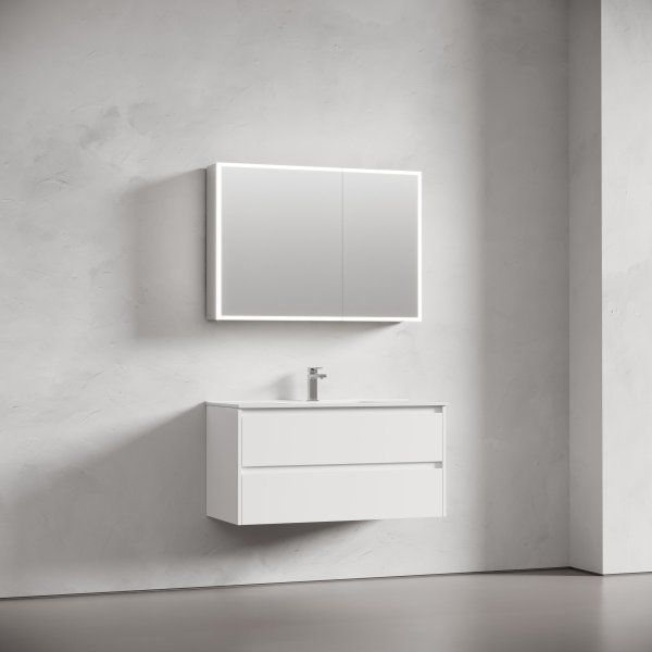 Зеркальный шкаф для ванной комнаты из алюминия SANCOS Evoke1000x700х136 мм с LED подсветкой,  SC80100