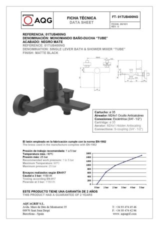 Смеситель AQG Tube 01TUB417NG для ванны, черный матовый