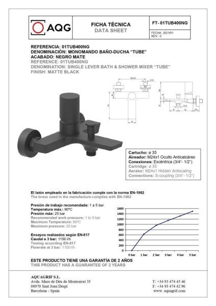Смеситель AQG Tube 01TUB417NG для ванны, черный матовый