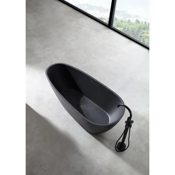 Ванна из литьевого мрамора Abber Dortmund AM9911B 170x75 см, отдельностоящая, черный матовый