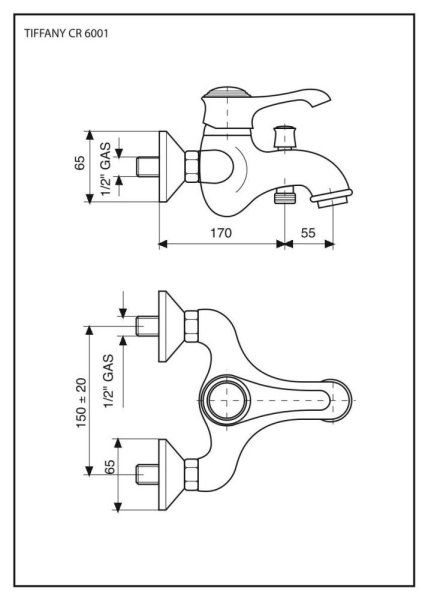 Смеситель Emmevi Tiffany 6001NC для ванны, черный/хром