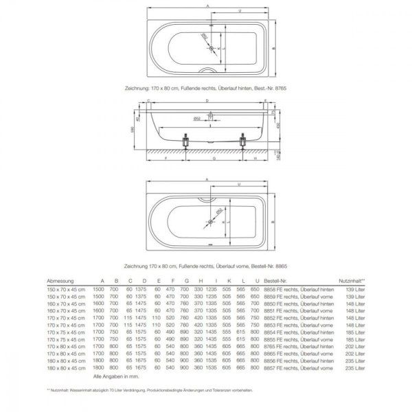 Ванна стальная Bette Ocean 8857-000 180x80 перелив спереди