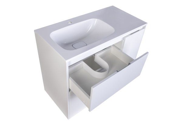 Тумба напольная "Барселона 90" левая (2 ящ.) с выкатной корзиной, Люкс белая, Plus Style Line СС-00002345