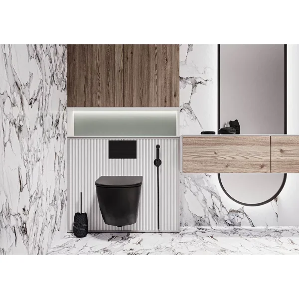 Унитаз подвесной Veconi Moro VMO-48TB безободковый, торнадо, с сиденьем микролифт, черный матовый