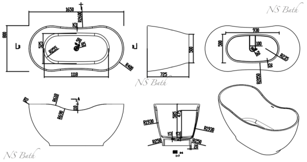 Ванна из искусственного камня NS Bath NSB-16679G 166х80 глянцевая, белый