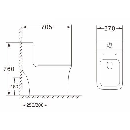Унитаз-моноблок AZARIO GRESSA 705х370х760 напольный безободковый в комплекте с сиденьем дюропласт микролифт, цвет черный матовый (AZ-1111MB)