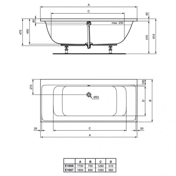 Акриловая ванна Ideal Standard Connect Air E106701 180х80