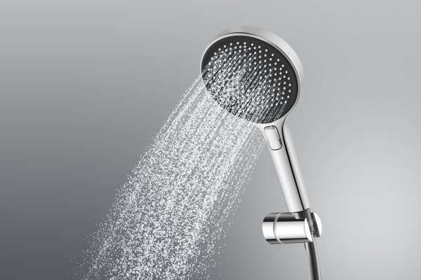 Душевая лейка SANCOS Nok round, кнопочное управление, диаметр 130 мм, 3 режима, цвет хром/черный матовый, арт SC6001CH-B