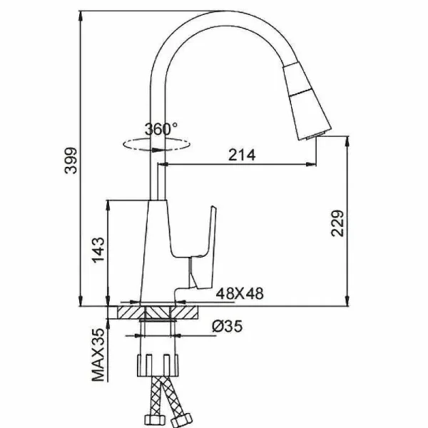 Смеситель для кухни с гибким изливом Frap F4471-9 оружейная сталь