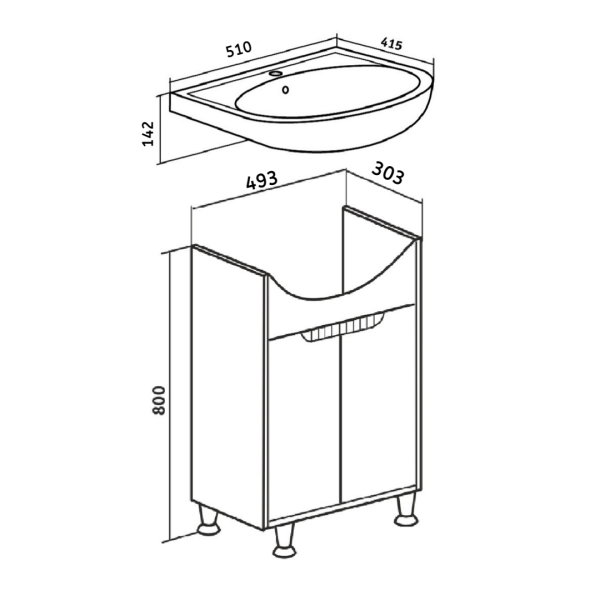 Тумба Runo Эконова 50 бирюзово-белая под умывальник Уют 50 (00-00004656)