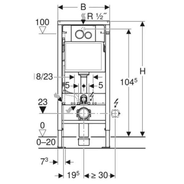 Инсталляция для унитаза Geberit Duofix Delta 20 458.134.21.2 с кнопкой смыва, хром