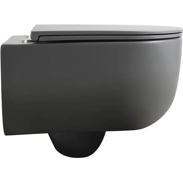 Унитаз подвесной Veconi Rino VRI-49TGR безободковый, торнадо, с сиденьем микролифт, серый матовый