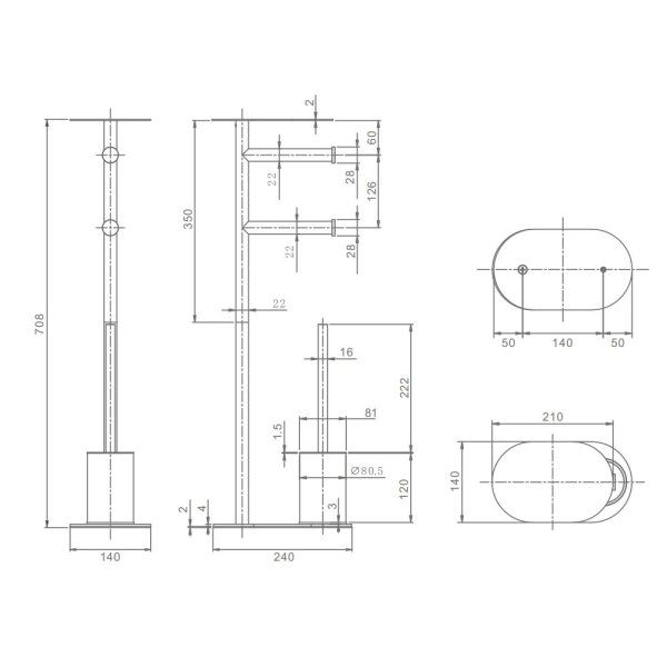 Стойка напольная Raglo с держателем для туалетной бумаги, с ёршиком и полкой, сатин золотой (R300.31.03)