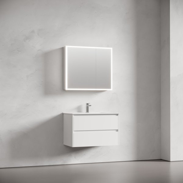 Зеркальный шкаф для ванной комнаты из алюминия SANCOS Evoke 800x700х136 мм с LED подсветкой  SC8080