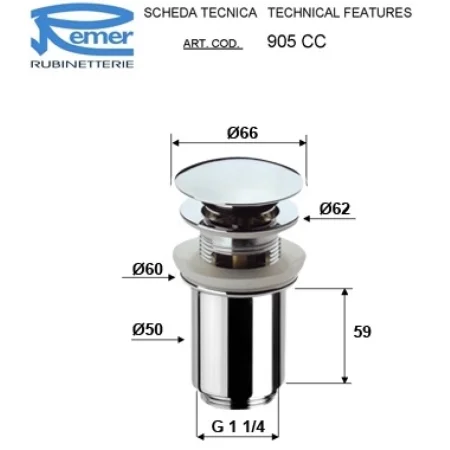 Донный клапан Remer 905CC114NO