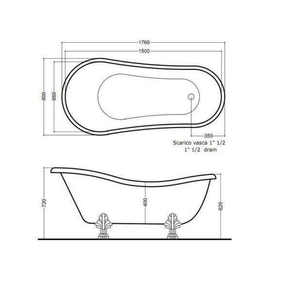Ванна композитная Tiffany World TW176 bi/cr отдельностоящая, белый/хром