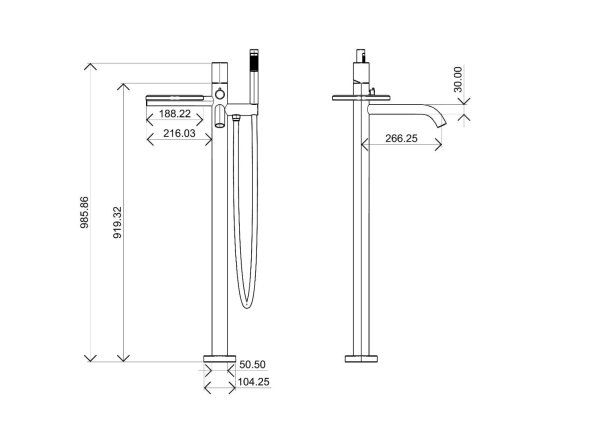 Смеситель Boheme Stick 129-WG напольный для ванны, белый, золото diamond