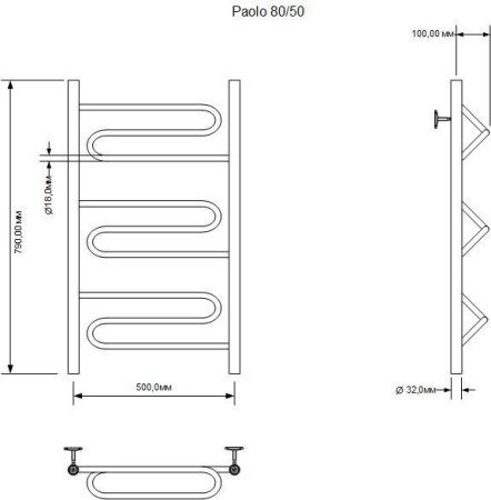 Полотенцесушитель водяной Aquanet Paolo 800x500 хром