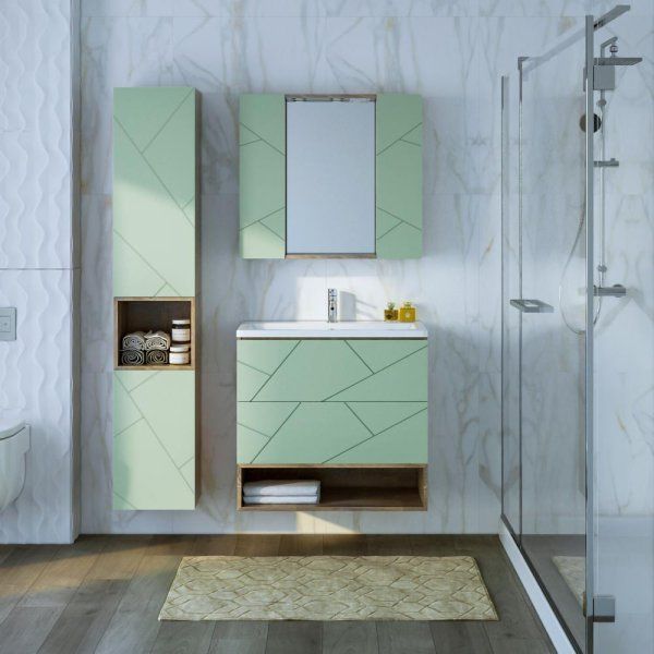 Тумба с раковиной и нишей Бриклаер КРИСТАЛЛ 80F, фисташковый/дуб гранж песочный