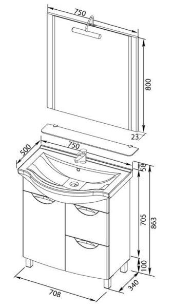 Тумба под раковину Aquanet Асти 00178256 75 черная, 2 ящика, бельевая корзина
