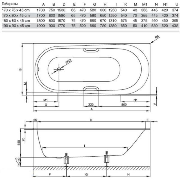 Ванна стальная Bette Comodo 1252-000 190x90 с шумоизоляцией