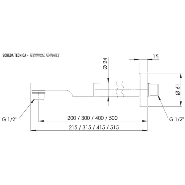 Кронштейн для верхнего душа 300 мм Remer 348N30