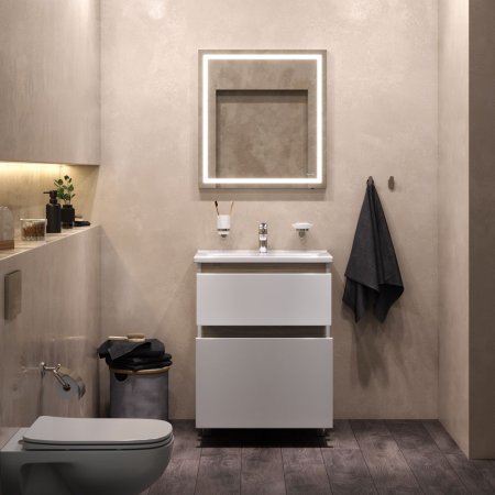 Мебель для ванной AM.PM X-Joy BK85GL 65 напольный, со смесителем для раковины, зеркалом с LED-подсветкой и аксессуарами, белый, серебристый, хром