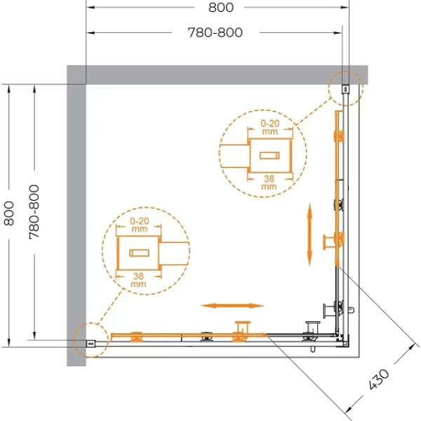 Душевой уголок Cezares Relax RELAX-304-A-2-80-C-BORO 80x80 см, профиль золотой матовый, стекло прозрачное