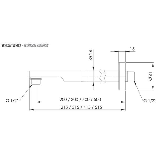 Кронштейн для верхнего душа 500 мм Remer 348N50