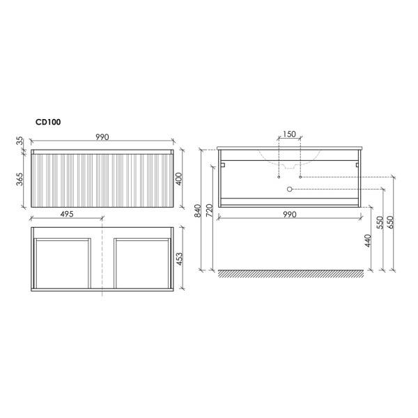 Тумба подвесная SANCOS Code 990х453х400, c одним  ящиком оснащенным доводчиками, цвет серо- бежевый ,  CD100GB