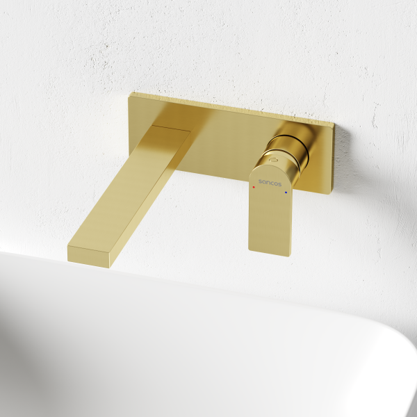 Смеситель для раковины SANCOS Studio c внутренней частью, брашированное золото, PVD покрытие,  SC9017BG