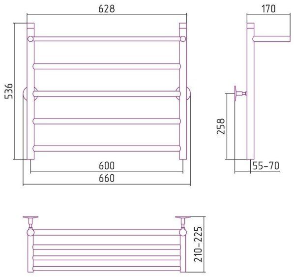 Полотенцесушитель водяной Стилье Универсал-54 60х60 с полкой, хром