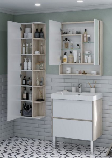 Шкаф-зеркало Aquaton Сканди 1A252202SDB20 70 белый/дуб верона