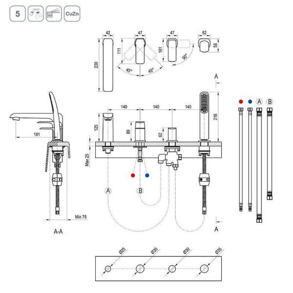 Смеситель Ravak Flat FL 026.20 X070176 для ванны черный матовый