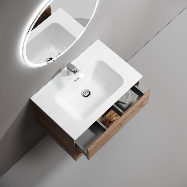 Тумба подвесная SANCOS Marmi 1.0 690х445х520 c одним ящиком оснащенным доводчиками скрытого монтажа и открытой нишей, дуб чарльстон, MR1.070ECH