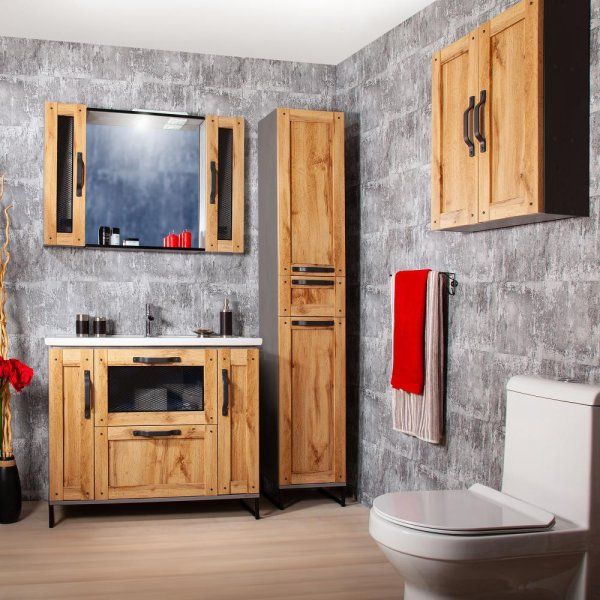 Комплект мебели для ванной Бриклаер ЛОФТ 100L, метрополитен грей