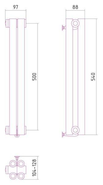 Дизайн-радиатор Сунержа Эстет 500х97 хром (2 секции) водяной