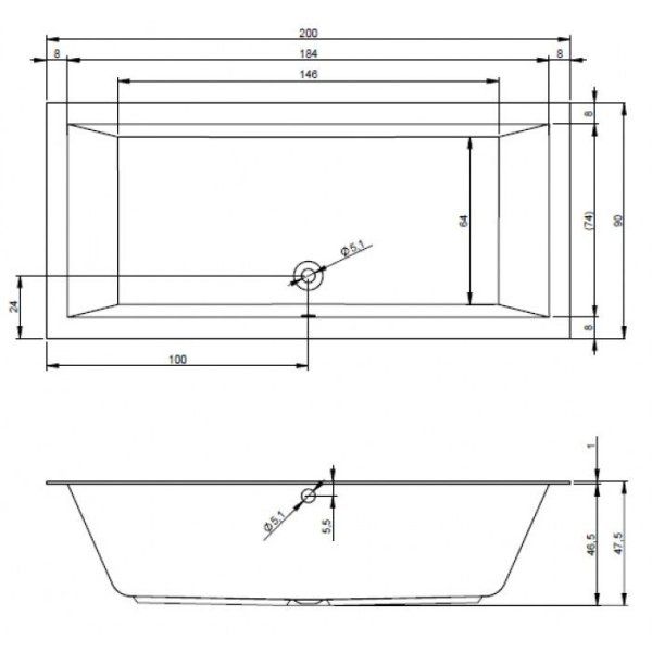Ванна акриловая Riho Lugo BT0600500000000 200x90 с тонким бортом