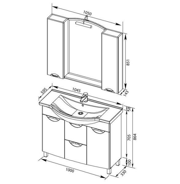Тумба под раковину Aquanet Асти 00178239 105 белая, 1 дверца, 2 ящика, бельевая корзина