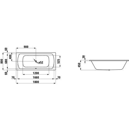 Ванна стальная Laufen Pro 2.2795.3.600.040.1 180х80 с отверстиями для ручек, с антискользящим