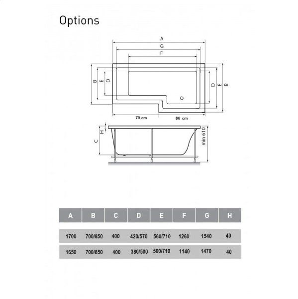 Акриловая ванна Vayer Options Гл000023294 165х85 L