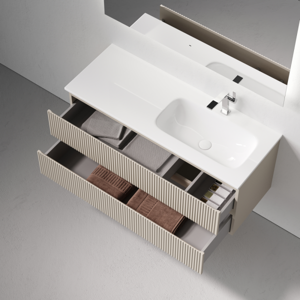 Тумба подвесная SANCOS Snob R правая 1195х445х500, c двумя ящиками оснащенными доводчиками, Beige Soft, SNR120RCE