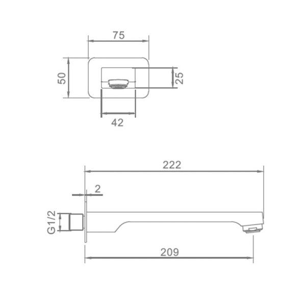 Излив монолитный встраиваемый Raglo для ванны и душа 20 см латунь, графит (R473.60.09)