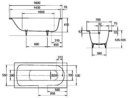 Ванна стальная Kaldewei Saniform Plus 362-1 160x70 см Anti-slip + Easy-clean