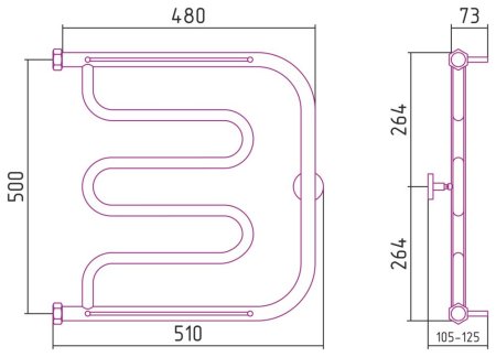 Полотенцесушитель водяной Сунержа Лира 31-4012-5050 500x500 черный матовый